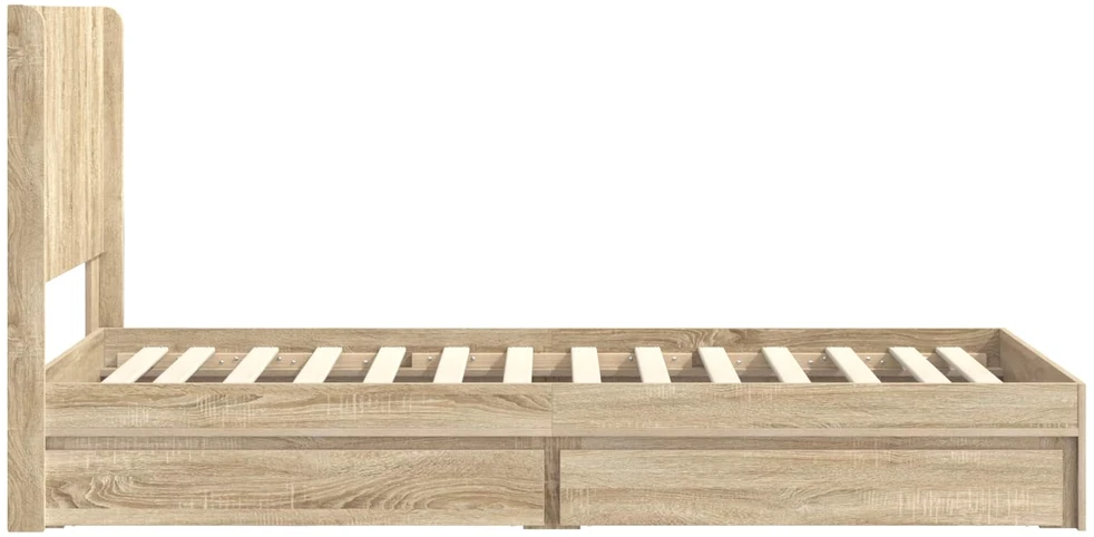 Lova Lovos rėmas su saugojimu ir nugara Sonoma ąžuolas 90 x 200 cm