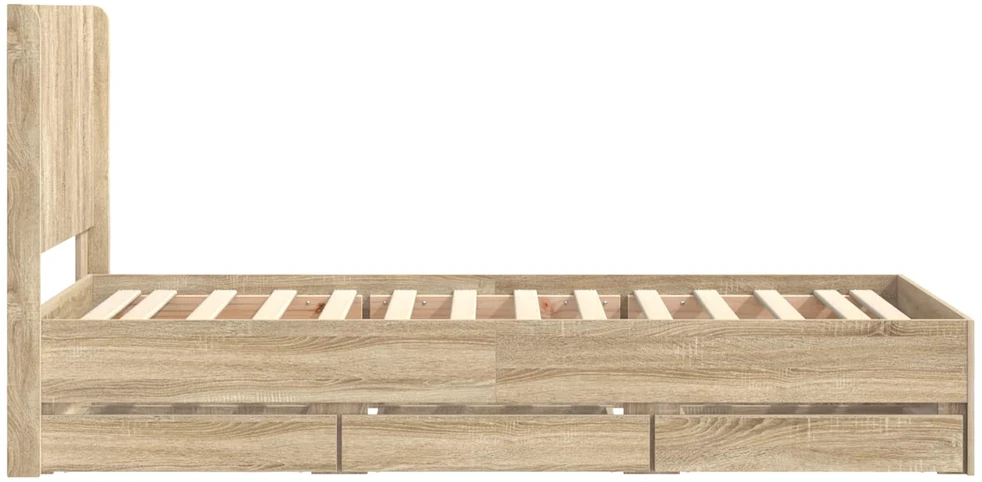 Lova Lovos rėmas su saugojimu ir nugara Sonoma ąžuolas 75 x 190 cm