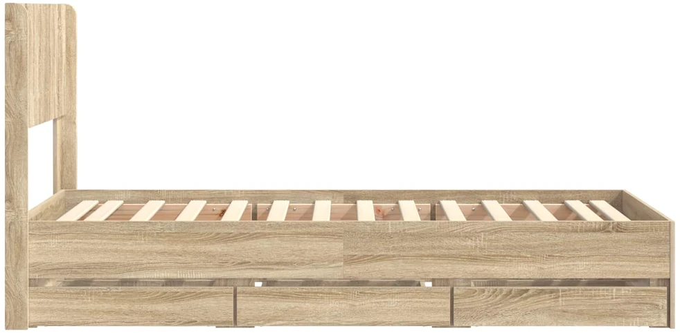 Lova Lovos rėmas su saugojimu ir nugara Sonoma ąžuolas 75 x 190 cm