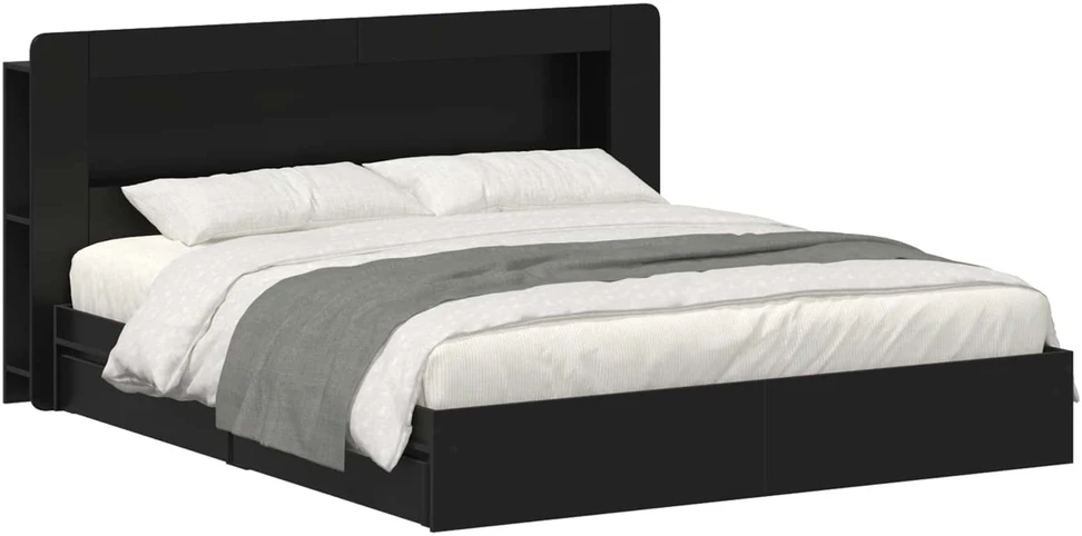 Lovos rėmas su saugojimu Juoda 200 x 200 cm Apdirbta mediena