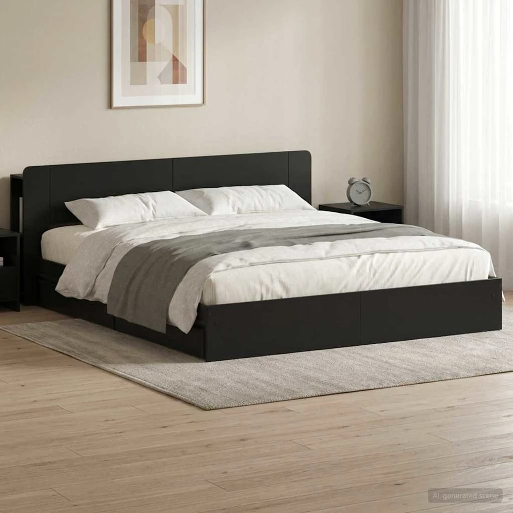 Lovos rėmas su saugojimu Juoda 200 x 200 cm Apdirbta mediena