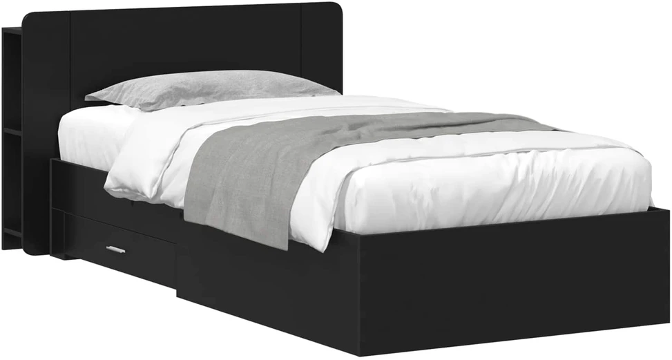 Lova Lovos rėmas su saugojimu Juoda 75 x 190 cm Apdirbta mediena
