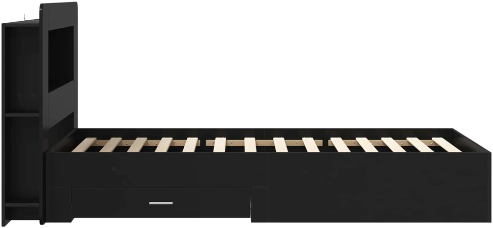 Lova Lovos rėmas su saugojimu Juoda 75 x 190 cm Apdirbta mediena