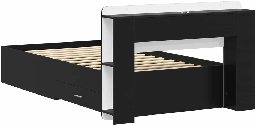 Lova Lovos rėmas su saugojimu Juoda 75 x 190 cm Apdirbta mediena