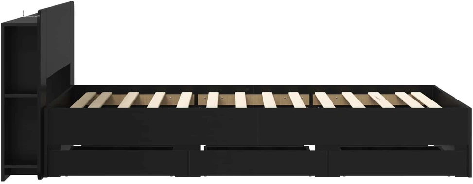 Lova Lovos rėmas su saugojimu ir nugara su stalčių Juoda 75 x 190 cm