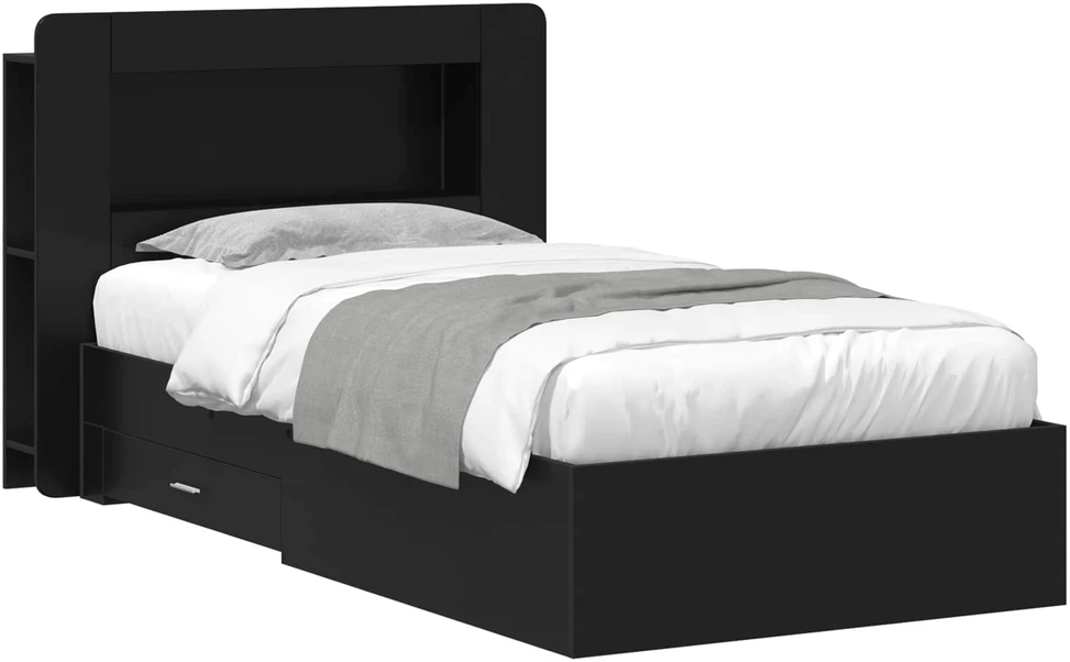 Lova Lovos rėmas su saugojimu Juoda 75 x 190 cm Apdirbta mediena