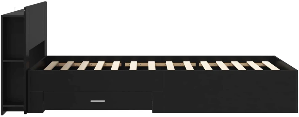Lova Lovos rėmas su saugojimu Juoda 75 x 190 cm Apdirbta mediena