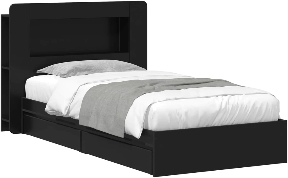 Lova Lovos rėmas su saugojimu Juoda 75 x 190 cm Apdirbta mediena