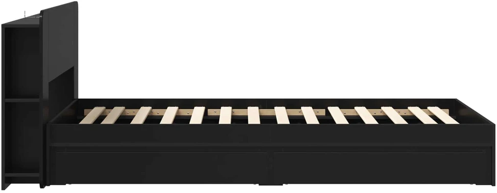Lova Lovos rėmas su saugojimu Juoda 90 x 190 cm Apdirbta mediena