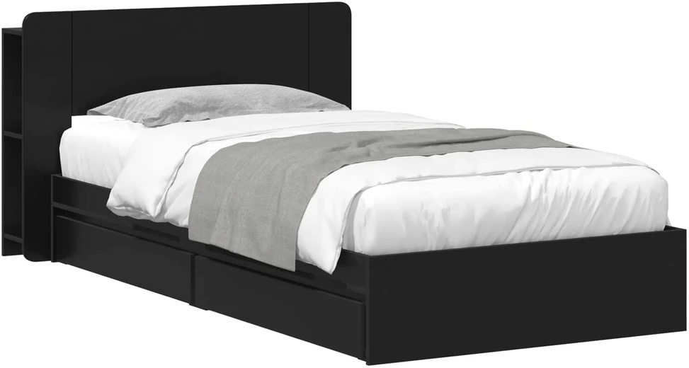 Lova Lovos rėmas su saugojimu Juoda 90 x 190 cm Apdirbta mediena