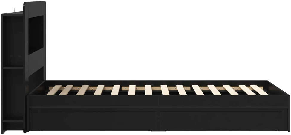 Lova Lovos rėmas su saugojimu Juoda 90 x 190 cm Apdirbta mediena