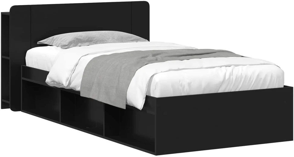 Lova Lovos rėmas su saugojimu Juoda 90 x 190 cm Apdirbta mediena