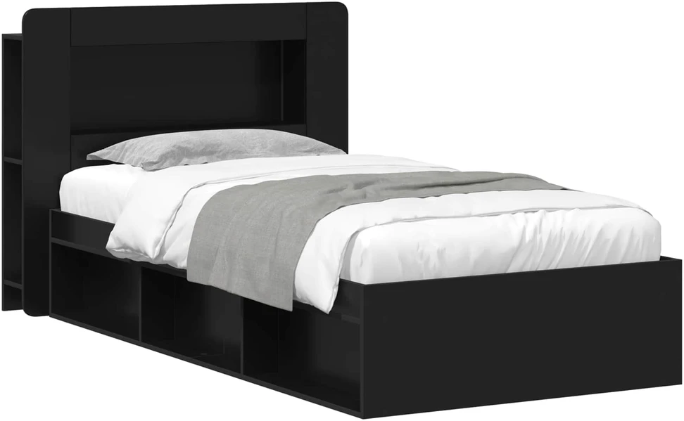 Lova Lovos rėmas su saugojimu Juoda 90 x 190 cm Apdirbta mediena