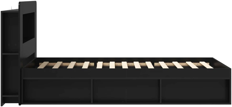 Lova Lovos rėmas su saugojimu Juoda 90 x 200 cm Apdirbta mediena