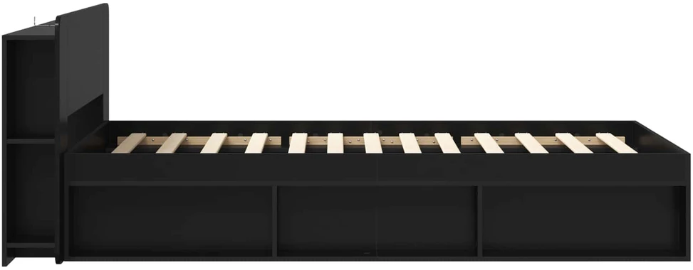 Lova Lovos rėmas su saugojimu Juoda 90 x 200 cm Apdirbta mediena