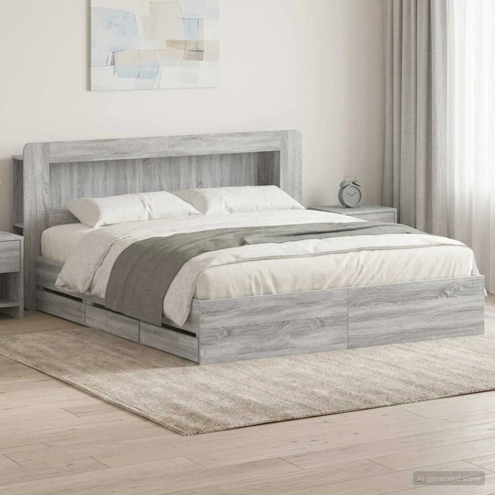 Lovos rėmas su saugojimu ir nugara Pilka Sonoma 200 x 200 cm
