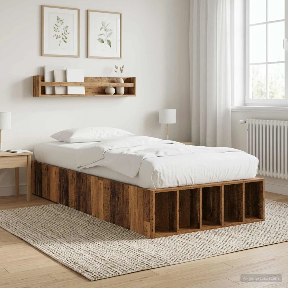 Lova Lovos rėmas su saugojimu Sendintos medienos 80 x 200 cm