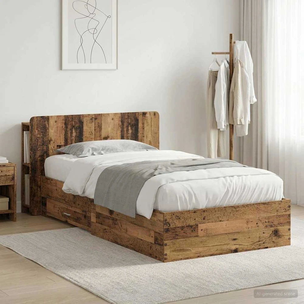 Lova Lovos rėmas su saugojimu Sendintos medienos 90 x 190 cm