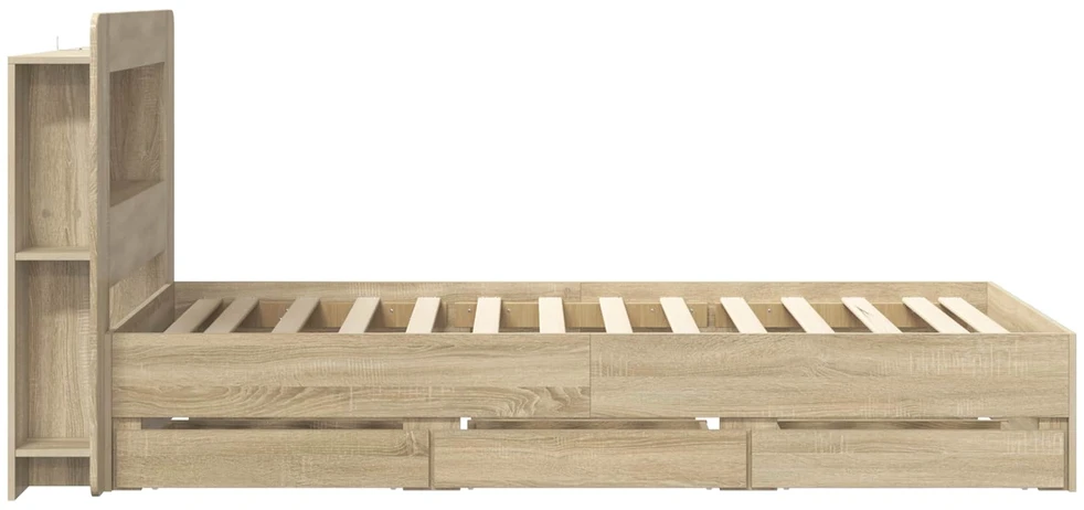 Lova Lovos rėmas su saugojimu ir nugara Sonoma ąžuolas 75 x 190 cm