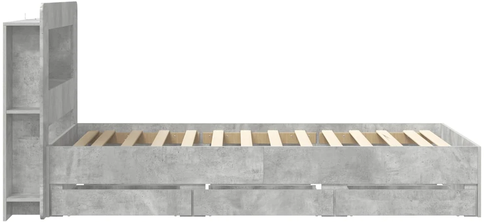 Lova Lovos rėmas su saugojimu ir nugara Betono pilka 90 x 190 cm