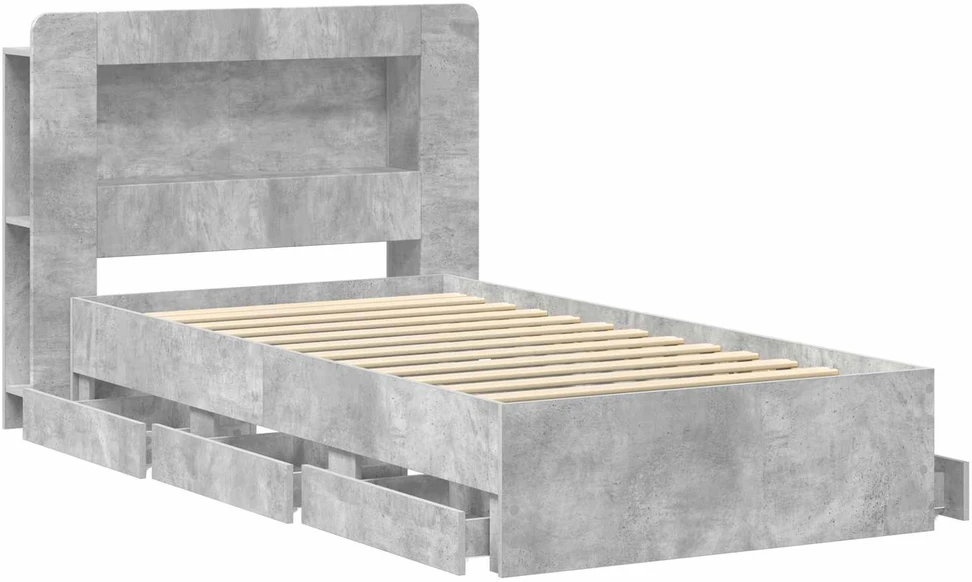 Lova Lovos rėmas su saugojimu ir nugara Betono pilka 75 x 190 cm