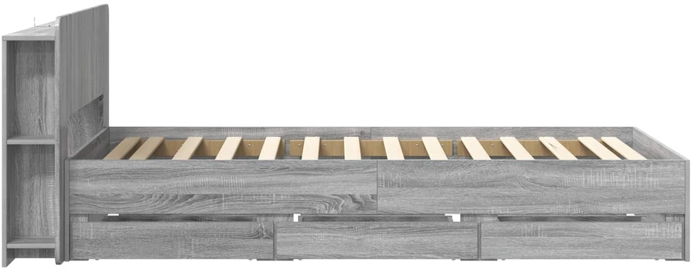 Lova Lovos rėmas su saugojimu ir nugara Pilka Sonoma 80 x 200 cm