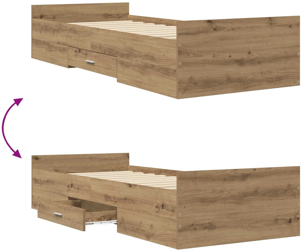 Lova Lovos rėmas su saugojimu su stalčių Artisano ąžuolo 80 x 200 cm