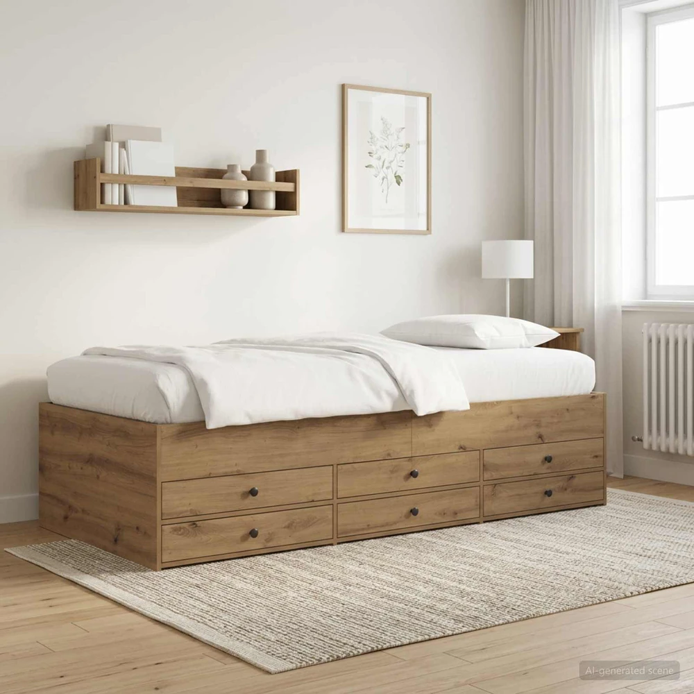Lova Lovos rėmas su saugojimu su stalčių Artisano ąžuolo 80 x 200 cm