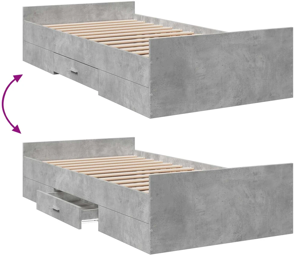 Lova Lovos rėmas su saugojimu su stalčių Betono pilka 80 x 200 cm