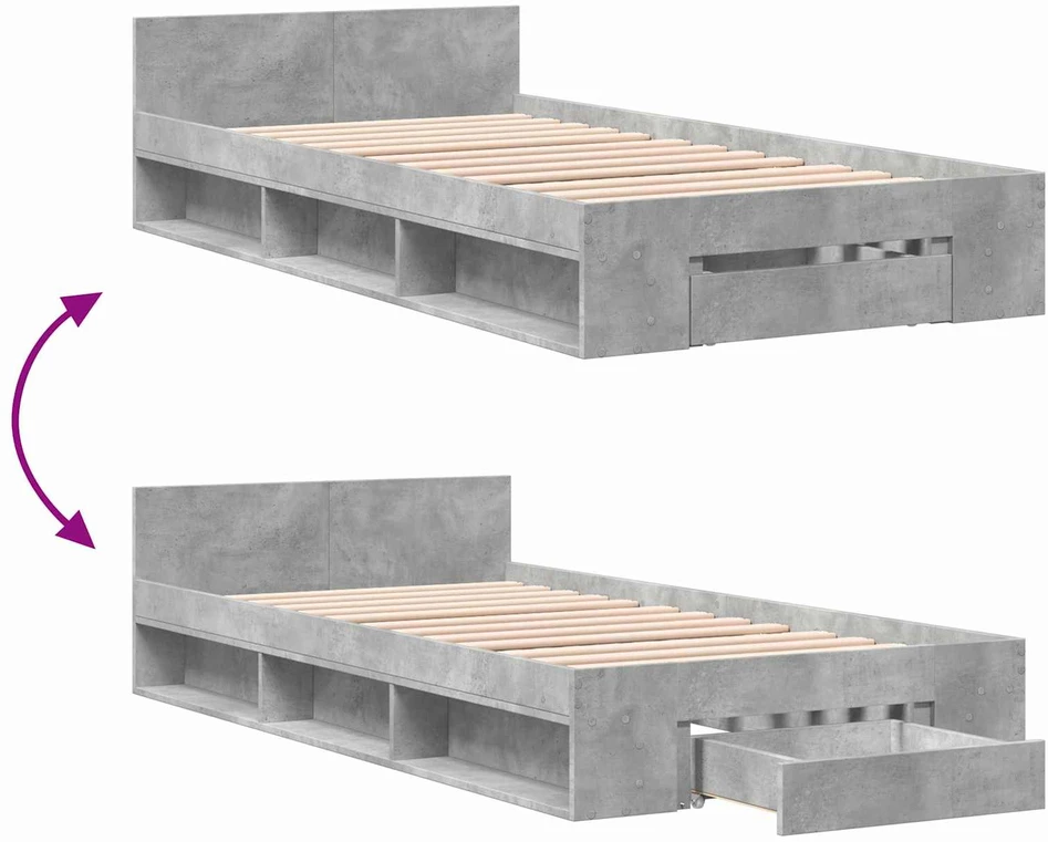 Lova Lovos rėmas su saugojimu su stalčių Betono pilka 80 x 200 cm
