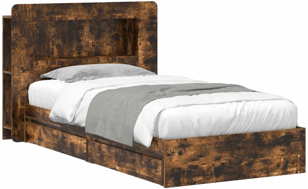 Lova Lovos rėmas su saugojimu su stalčių Dūminio ąžuolo 90 x 190 cm