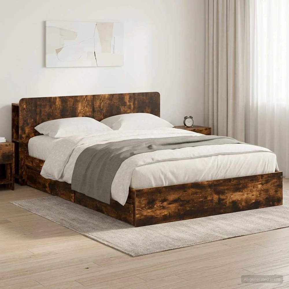 Lova Lovos rėmas su saugojimu su stalčių Dūminio ąžuolo 135 x 190 cm