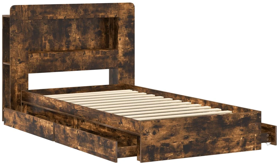 Lova Lovos rėmas su saugojimu su stalčių Dūminio ąžuolo 75 x 190 cm