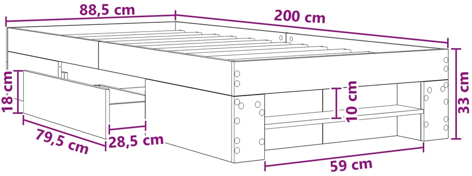 Lova Lovos rėmas su saugojimu su stalčių Juodojo ąžuolo 80 x 200 cm