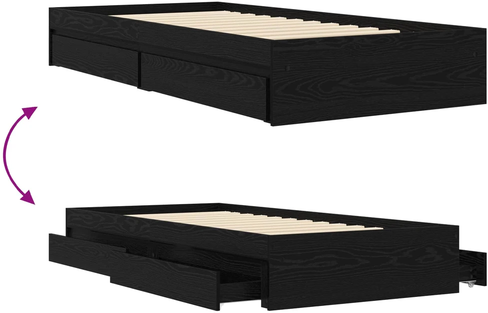 Lova Lovos rėmas su saugojimu su stalčių Juodojo ąžuolo 80 x 200 cm