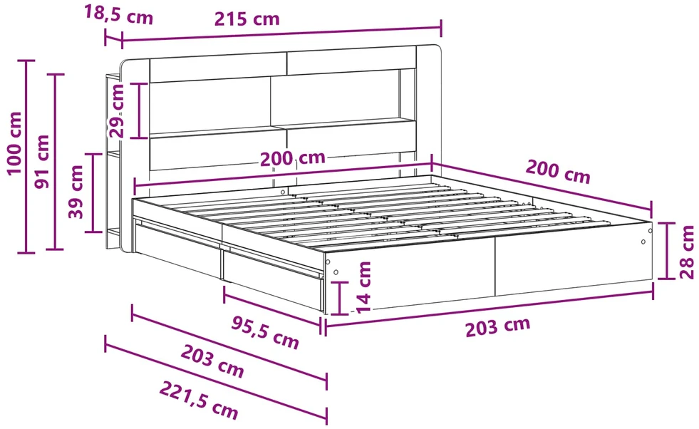 Lovos rėmas su saugojimu su stalčių Pilka Sonoma 200 x 200 cm