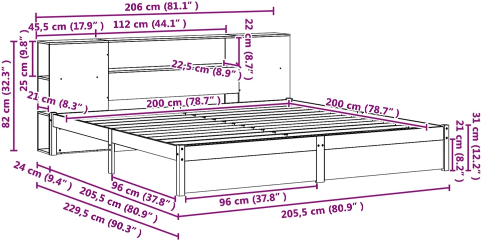 Lova Lovos rėmas su saugykla su lentyna Vaško ruda 200 x 200 cm
