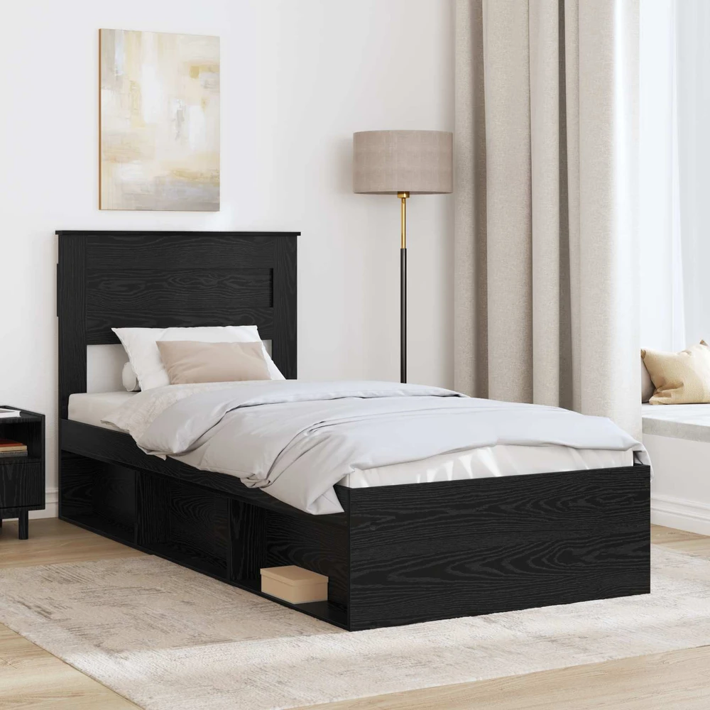 Lova Lovos rėmas Paprastas Juoda 75 x 190 cm Kietos pušies mediena