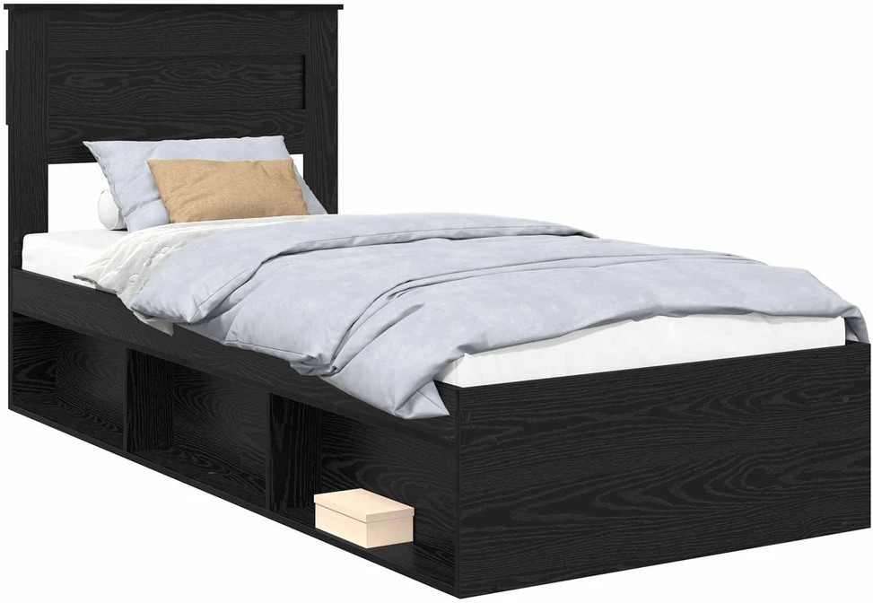 Lova Lovos rėmas Paprastas Juoda 75 x 190 cm Kietos pušies mediena