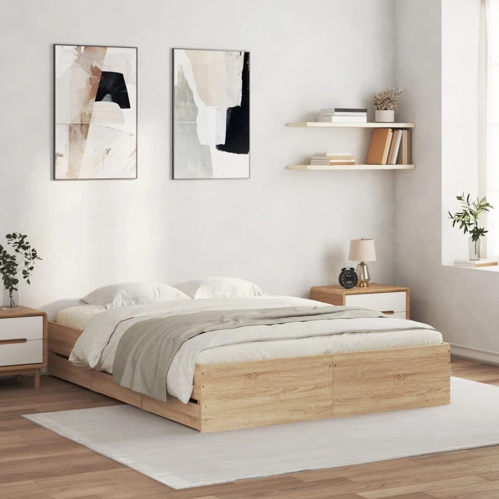 Lovos rėmas su stalčiais, ąžuolo, 150x200cm, apdirbta mediena