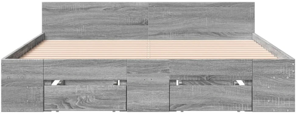 Lovos rėmas su stalčiais, pilkas ąžuolo, 160x200cm, mediena