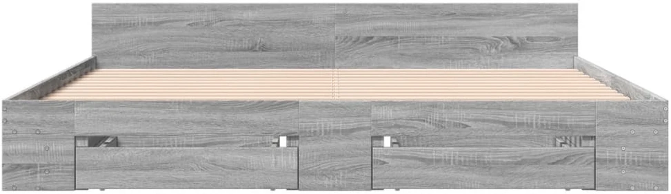 Lovos rėmas su stalčiais, pilkas ąžuolo, 180x200cm, mediena
