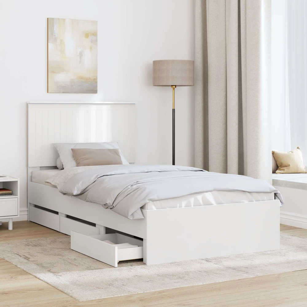 Lova Lovos rėmas su stalčių Balta 100 x 200 cm Inžinerinė mediena