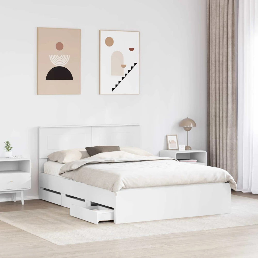 Lovos rėmas su stalčių Balta 160 x 200 cm Inžinerinė mediena