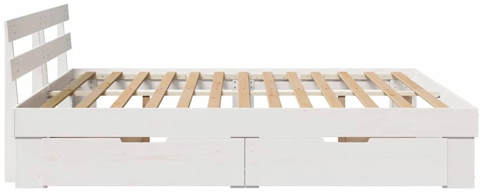 Lovos rėmas su stalčių Balta 180 x 200 cm Kietos pušies mediena