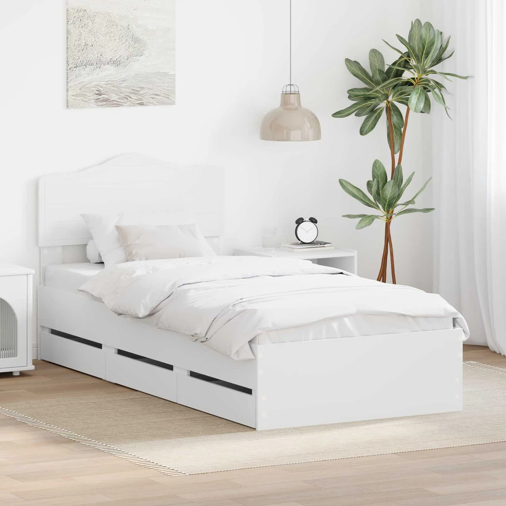 Lova Lovos rėmas su stalčių Balta 75 x 190 cm Inžinerinė mediena