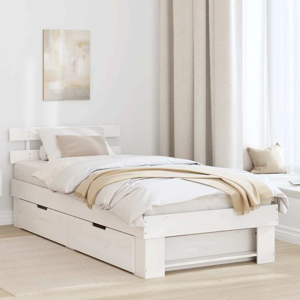Lova Lovos rėmas su stalčių Balta 75 x 190 cm Kietos pušies mediena