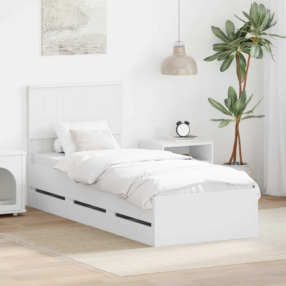Lova Lovos rėmas su stalčių Balta 75 x 190 cm Inžinerinė mediena