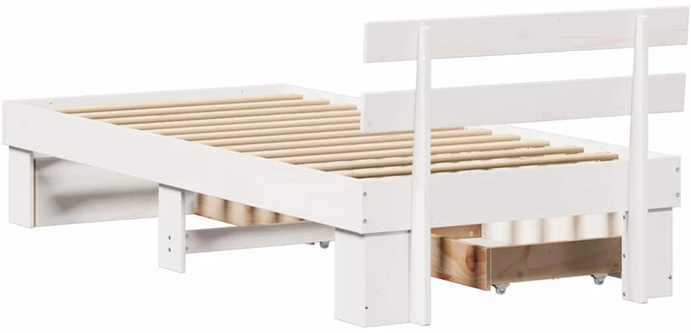 Lova Lovos rėmas su stalčių Balta 75 x 190 cm Kietos pušies mediena