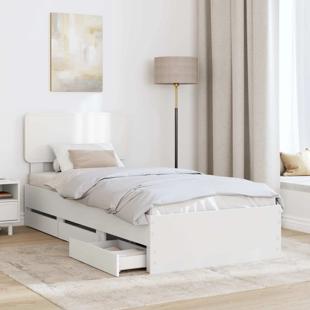 Lova Lovos rėmas su stalčių Balta 75 x 190 cm Dirbtinė mediena